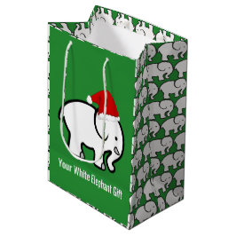 White Elephant with Santa Hat Design Gift Bag Mittlere Geschenktüte