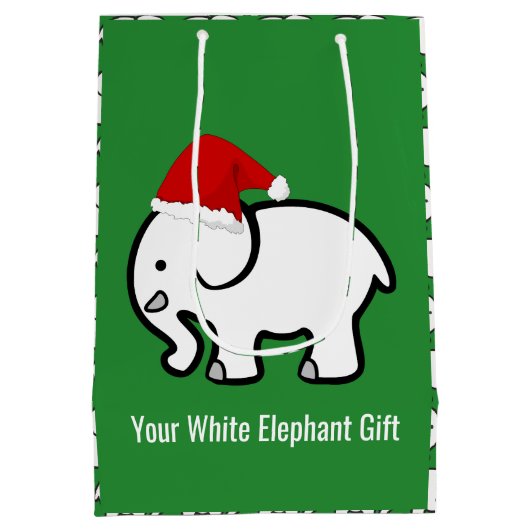White Elephant with Santa Hat Design Gift Bag Mittlere Geschenktüte (Rückseite)