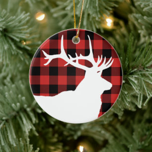 White Elk Rot-Schwarz Karohemd Muster Keramik Ornament