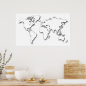 White Embossed World Map Poster (Küche)
