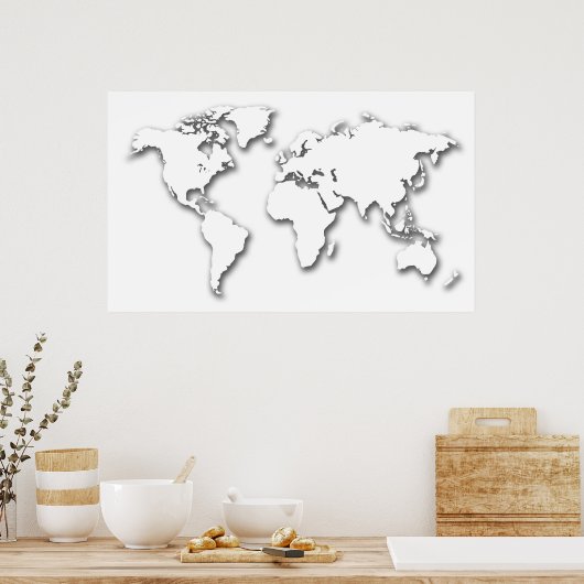 White Embossed World Map Poster (Küche)