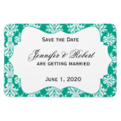 White Emerald Green Damask Hochzeit Save the Date Magnet (Horizontal)