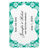 White Emerald Green Damask Hochzeit Save the Date Magnet (Vertikal)