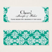 White Emerald Green Damask Wedk Drink Ticket (Vorne & Hinten)