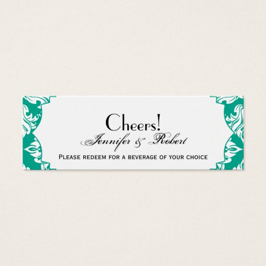 White Emerald Green Damask Wedk Drink Ticket (Vorderseite)