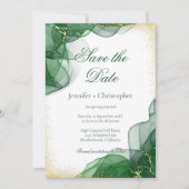 White Emerald Green Gold Marble Save The Date Card Einladung (Vorderseite)
