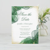 White Emerald Green Gold Marble Save The Date Card Einladung (Stehend Vorderseite)