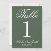 White Emerald Green Old Money Wedding Table Number Einladung (Vorderseite)