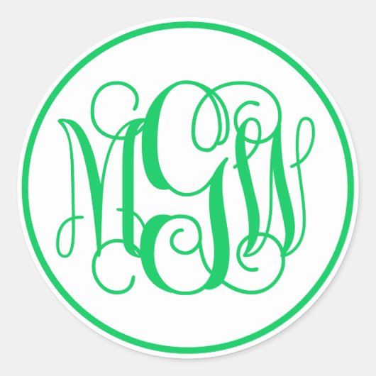 White Emerald Green Vine Script Monogram, DIY BG Runder Aufkleber (Vorderseite)