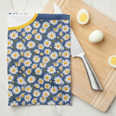 White English Daisies on Blue Geschirrtuch (Viertel Falte)