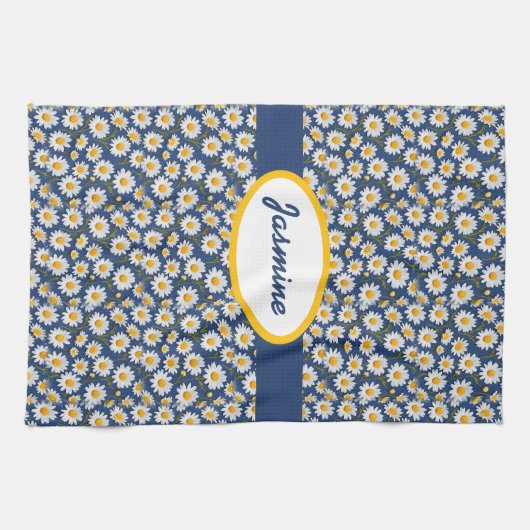 White English Daisies on Blue Geschirrtuch (Horizontal)