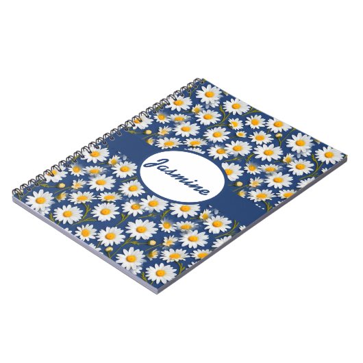 White English Daisies on Blue Notizblock (Linke Seite)