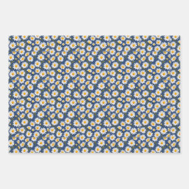White English Daisies on Dark Blue Geschenkpapier Set