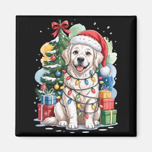 White English Golden Retriever Santa Hat Christmas Magnet (Vorne)