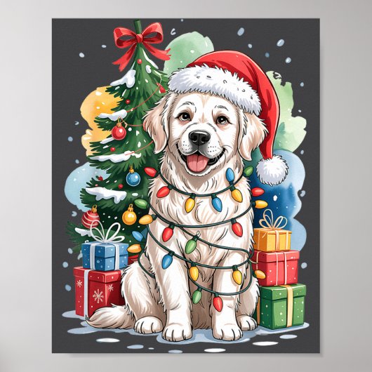 White English Golden Retriever Santa Hat Christmas Poster (Vorne)