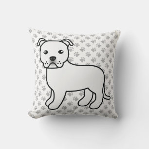 White English Staffie Niedlich Cartoon Dog & Paws Kissen