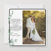 White Eucalypthus leaves Wedding W/ 2 photos Dankeskarte (Rückseite)