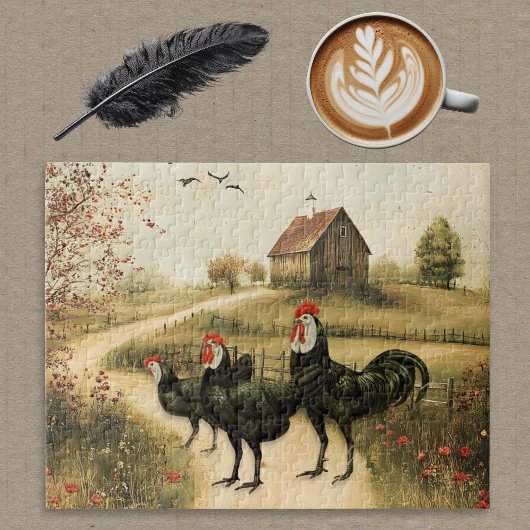 White Faced Black Spanish Bantam Roosters Chickens Puzzle
