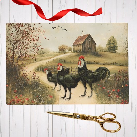 White Faced Black Spanish Bantam Roosters Chickens Seidenpapier