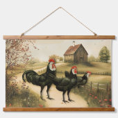 White Faced Black Spanish Bantam Roosters Chickens Wandteppich Mit Holzrahmen (Vorne)