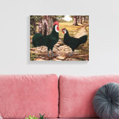 White Faced Black Spanish Rooster und Hen - Woods Leinwanddruck (Insitu (Wohnzimmer))