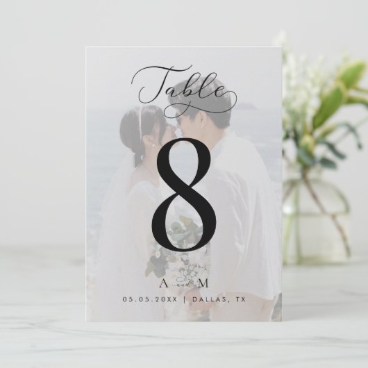 White Fade Foto Monogram Wedding 12x18 Tischnummer (Stehend Vorderseite)