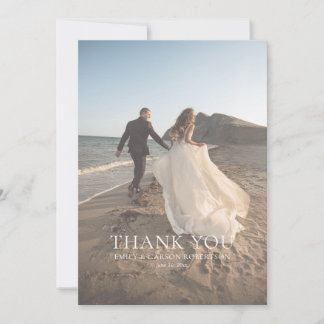 White Faded Photo Bride & Groom Monogram Wedding Dankeskarte