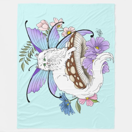 White Fairy Cat Mushroom Fleecedecke (Vorderseite)