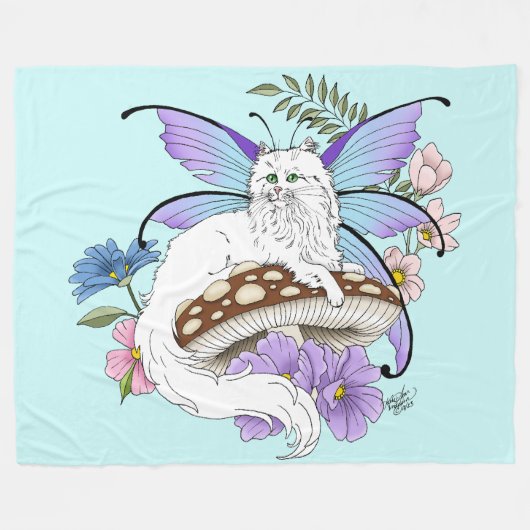 White Fairy Cat Mushroom Fleecedecke (Vorderseite (Horizontal))