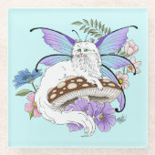 White Fairy Cat Mushroom Glasuntersetzer (Vorderseite)