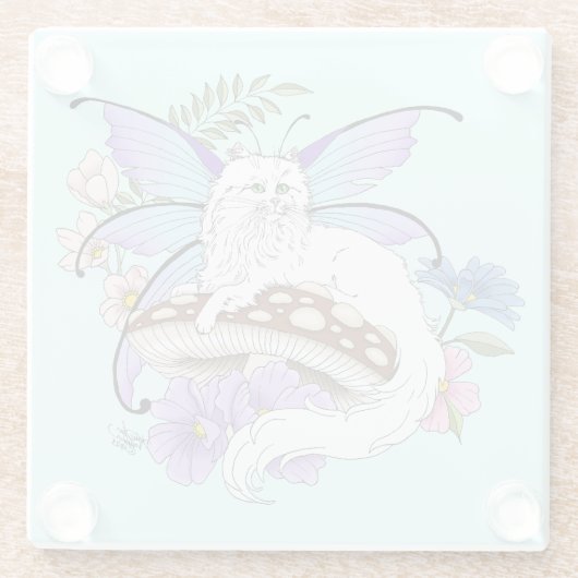 White Fairy Cat Mushroom Glasuntersetzer (Rückseite)