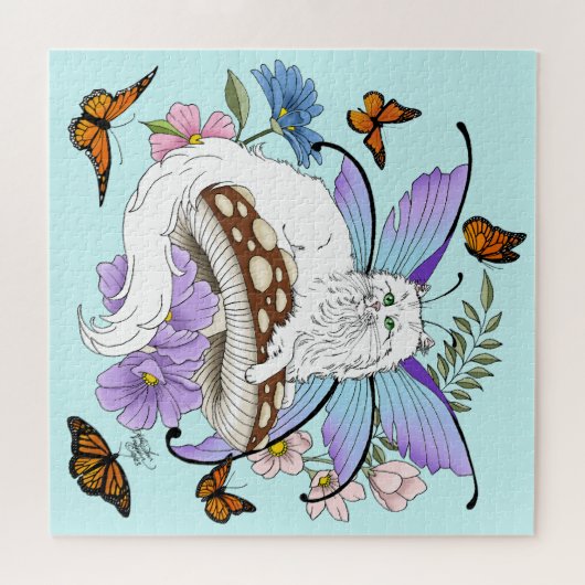 White Fairy Cat Mushroom Puzzle (Horizontal)