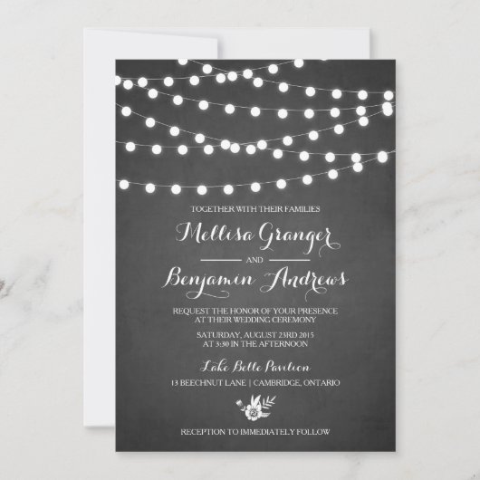 White Fairy Lights Chalkboard Hochzeit Einladung (Vorderseite)