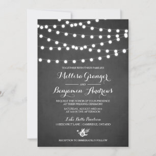 White Fairy Lights Chalkboard Hochzeit Einladung