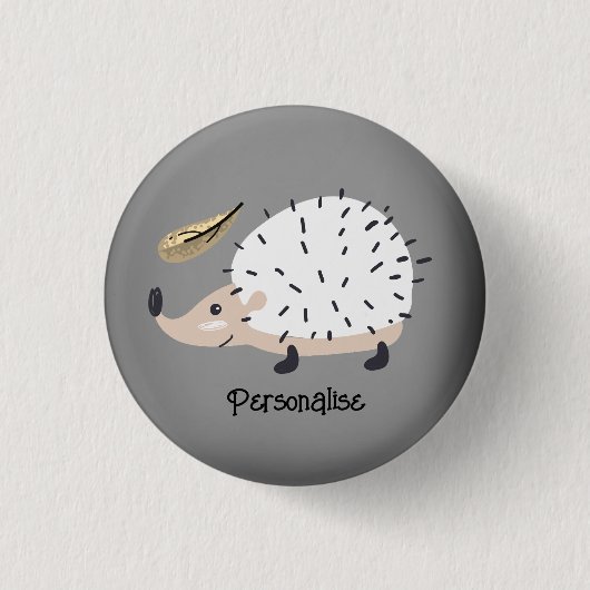 White Fall Igel Niedlich Silver Grau Hat Button (Vorderseite)