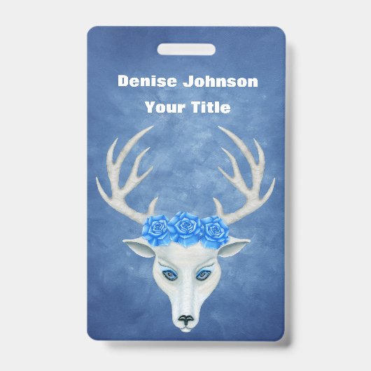 White Fantasy Deer Head Antlers Hübsche Rose Blau Ausweis (Vorderseite)