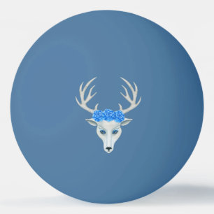 White Fantasy Deer Head Antlers Rose Blue Eyes  Tischtennisball