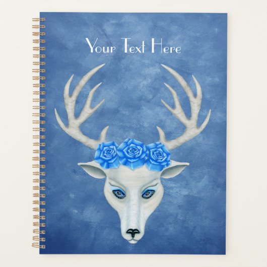 White Fantasy Deer Head Face Rose zur Blues Planer (Vorderseite)