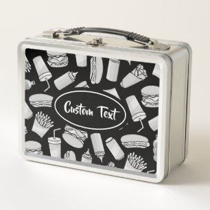 White Fast Food Icons Mustermusterbox Metall Brotdose