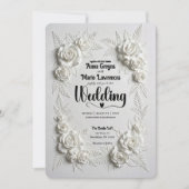 White Faux Bas Relief Floral Wedding Invitation Einladung (Vorderseite)