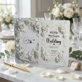 White Faux Bas Relief Floral Wedding Invitation Einladung