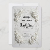 White Faux Bas Relief Floral Wedding Invitation Einladung (Vorderseite)