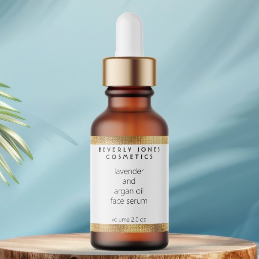 White & Faux Gold Modern Cosmetics Dropper Bottle Adressaufkleber