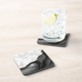 White Faux Marble Black Agate Gold Glitter Getränkeuntersetzer (Rechte Seite)