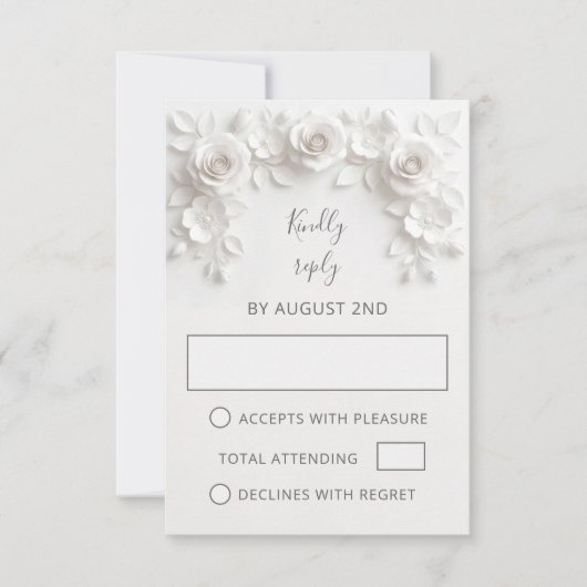 White Faux Paper Cut Roses Wedding RSVP Karte (Vorderseite)