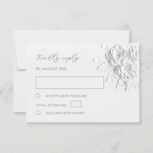 White Faux Paper Cut Roses Wedding RSVP Karte (Vorderseite)