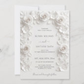 White Faux Relief Roses Frame Wedding Minimalist Einladung (Vorderseite)