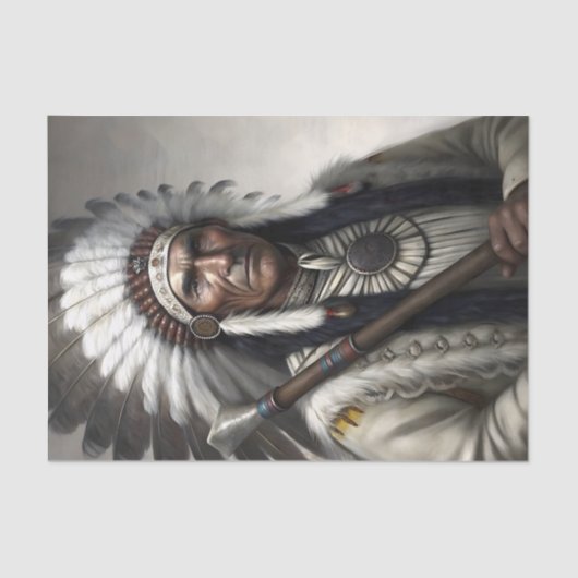 White Feather Chief & Tomahawk Decoupage Seidenpapier (Vorderseite)