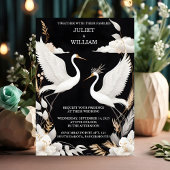 White Feather Rustic Asian Sky Cloud Crane Wedding Einladung