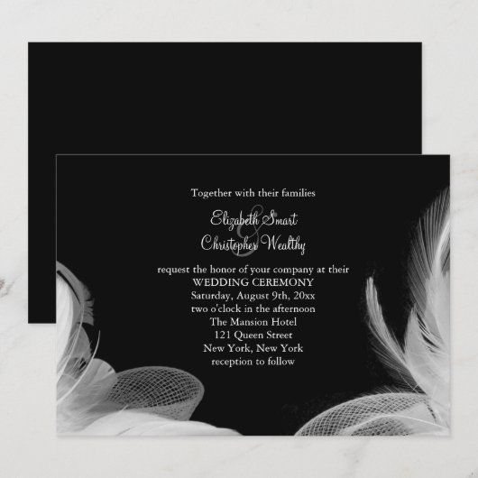 White Feathers 2 Hochzeitsreise Einladung (Vorne/Hinten)